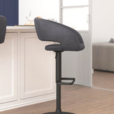 Erik Contemporary Gray Vinyl Adjustable Height Barstool with Rounded Mid-Back and Black Base