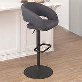 Erik Contemporary Gray Vinyl Adjustable Height Barstool with Rounded Mid-Back and Black Base