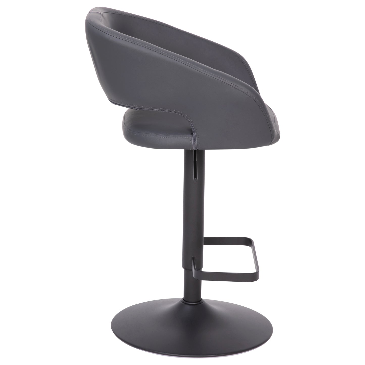 Erik Contemporary Gray Vinyl Adjustable Height Barstool with Rounded Mid-Back and Black Base