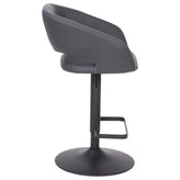 Erik Contemporary Gray Vinyl Adjustable Height Barstool with Rounded Mid-Back and Black Base