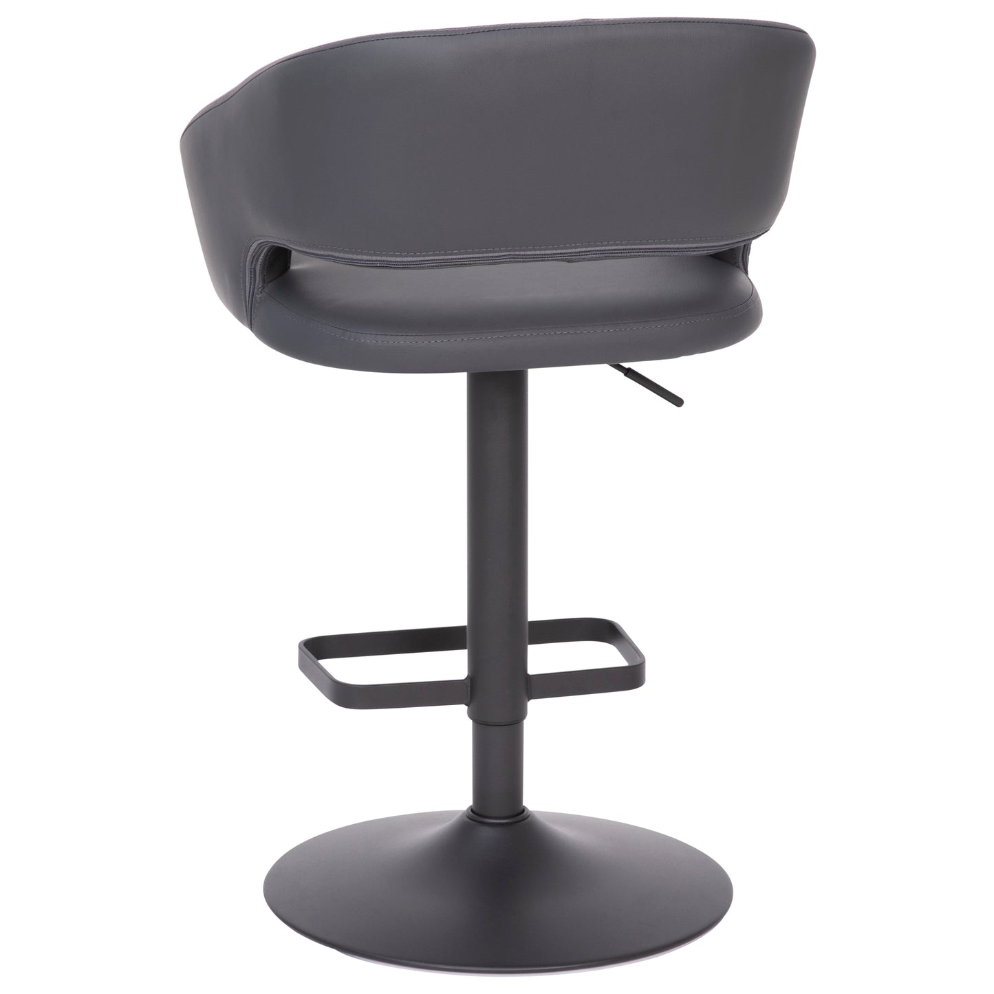 Erik Contemporary Gray Vinyl Adjustable Height Barstool with Rounded Mid-Back and Black Base