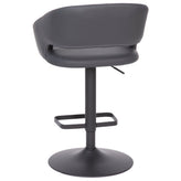 Erik Contemporary Gray Vinyl Adjustable Height Barstool with Rounded Mid-Back and Black Base