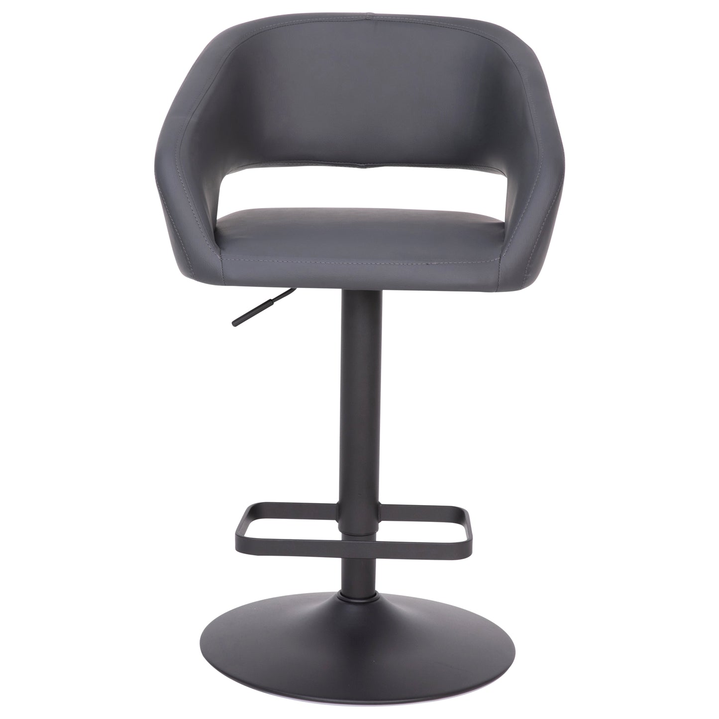 Erik Contemporary Gray Vinyl Adjustable Height Barstool with Rounded Mid-Back and Black Base