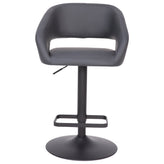 Erik Contemporary Gray Vinyl Adjustable Height Barstool with Rounded Mid-Back and Black Base