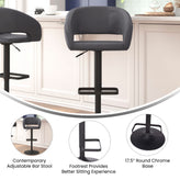 Erik Contemporary Gray Vinyl Adjustable Height Barstool with Rounded Mid-Back and Black Base