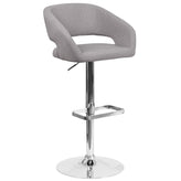 Erik Contemporary Gray Fabric Adjustable Height Barstool with Rounded Mid-Back and Chrome Base