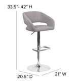 Erik Contemporary Gray Fabric Adjustable Height Barstool with Rounded Mid-Back and Chrome Base