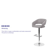 Erik Contemporary Gray Fabric Adjustable Height Barstool with Rounded Mid-Back and Chrome Base