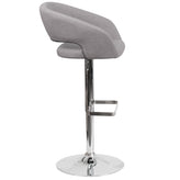 Erik Contemporary Gray Fabric Adjustable Height Barstool with Rounded Mid-Back and Chrome Base