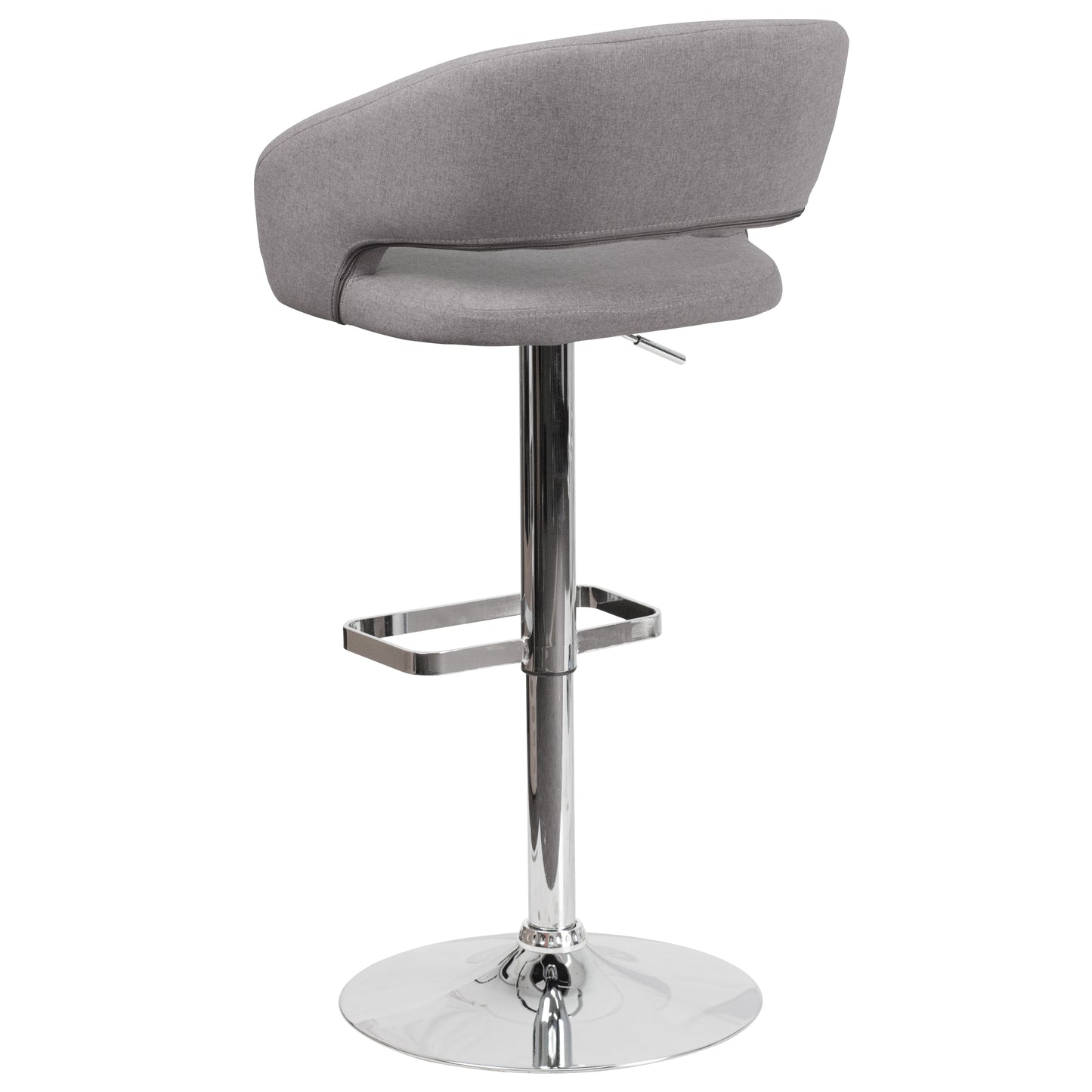 Erik Contemporary Gray Fabric Adjustable Height Barstool with Rounded Mid-Back and Chrome Base