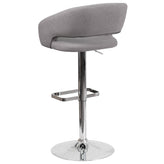 Erik Contemporary Gray Fabric Adjustable Height Barstool with Rounded Mid-Back and Chrome Base