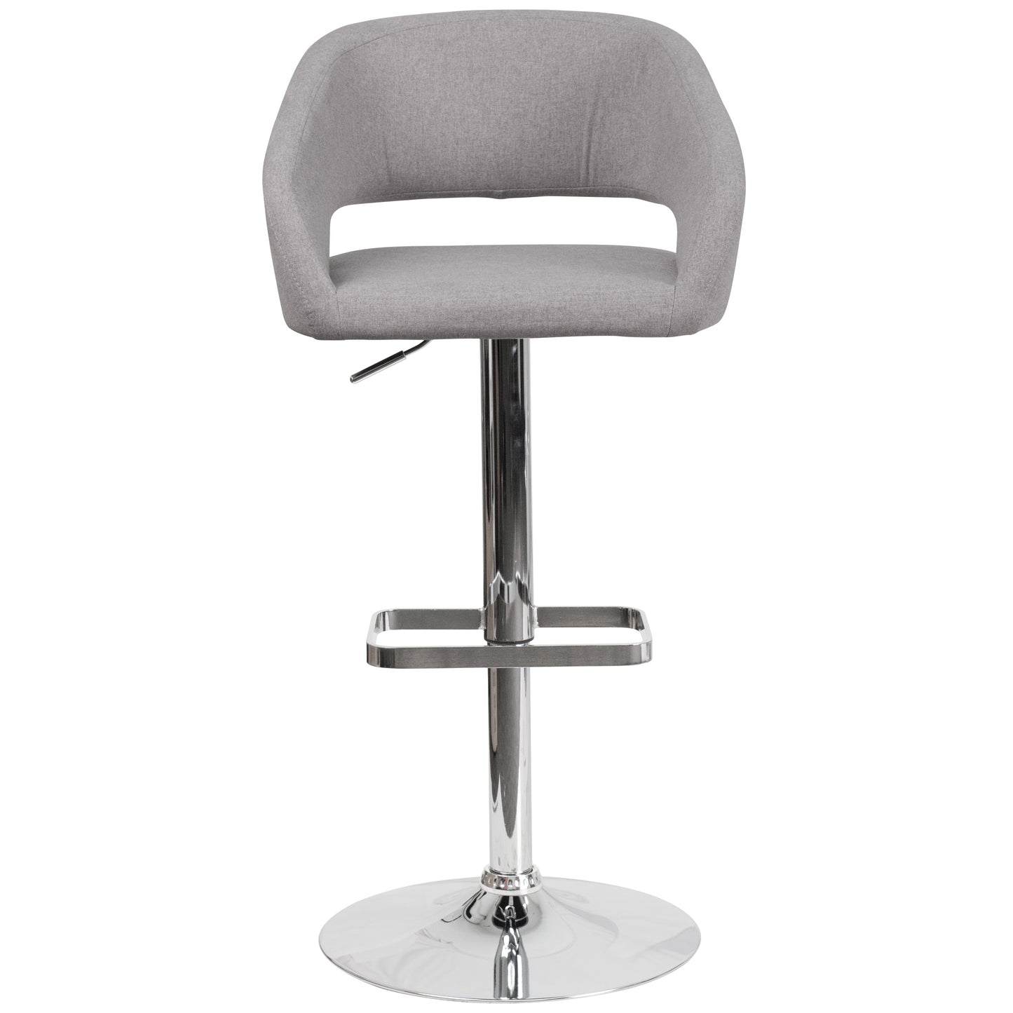 Erik Contemporary Gray Fabric Adjustable Height Barstool with Rounded Mid-Back and Chrome Base