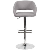 Erik Contemporary Gray Fabric Adjustable Height Barstool with Rounded Mid-Back and Chrome Base