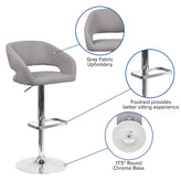 Erik Contemporary Gray Fabric Adjustable Height Barstool with Rounded Mid-Back and Chrome Base