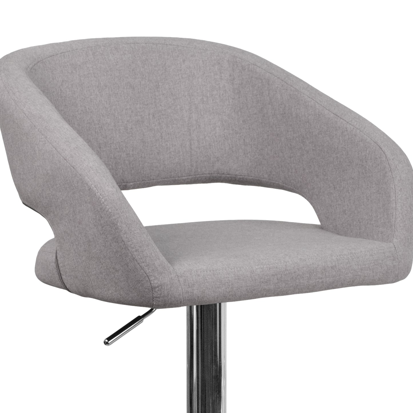 Erik Contemporary Gray Fabric Adjustable Height Barstool with Rounded Mid-Back and Chrome Base