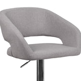 Erik Contemporary Gray Fabric Adjustable Height Barstool with Rounded Mid-Back and Chrome Base