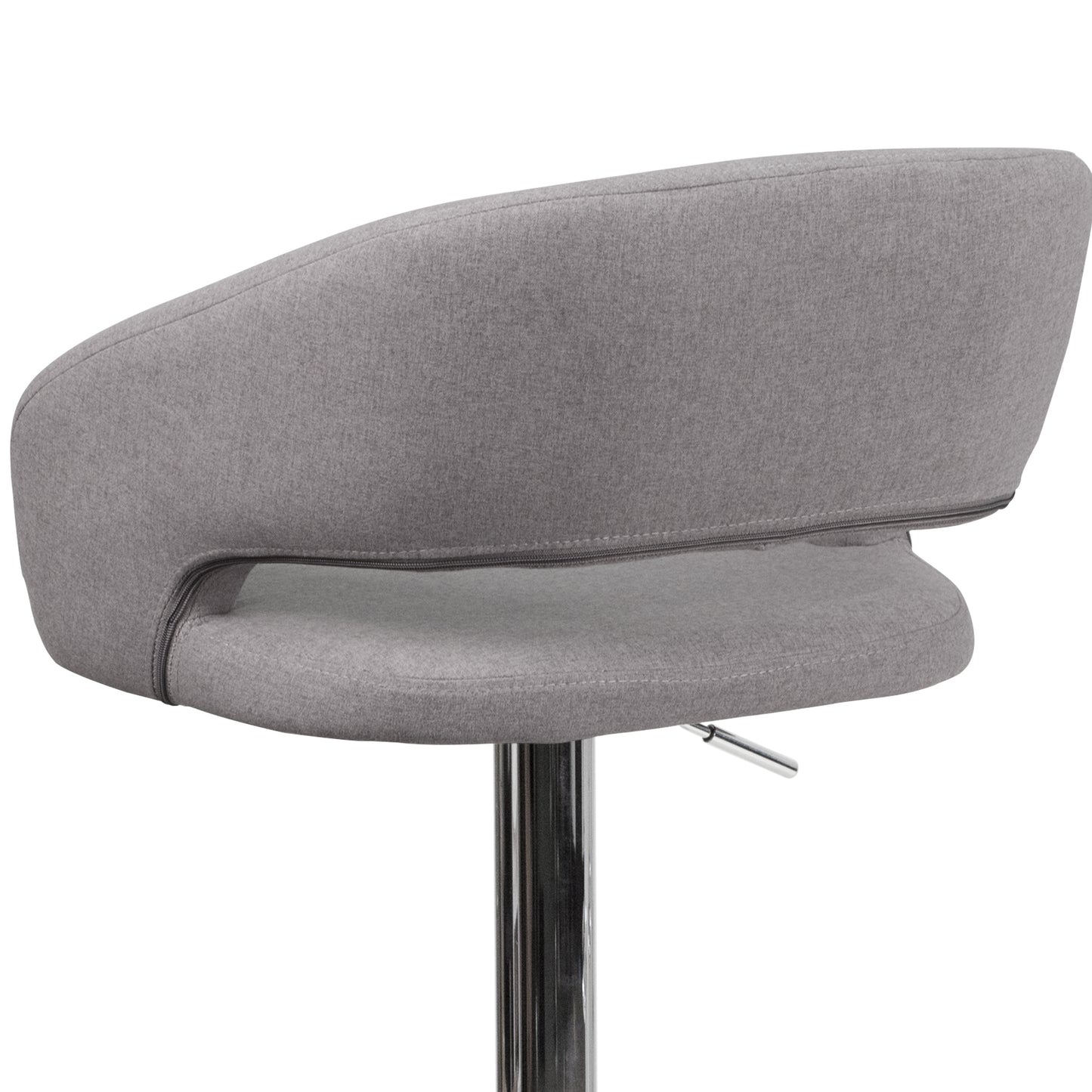 Erik Contemporary Gray Fabric Adjustable Height Barstool with Rounded Mid-Back and Chrome Base