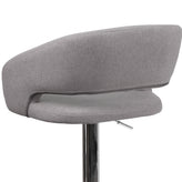 Erik Contemporary Gray Fabric Adjustable Height Barstool with Rounded Mid-Back and Chrome Base
