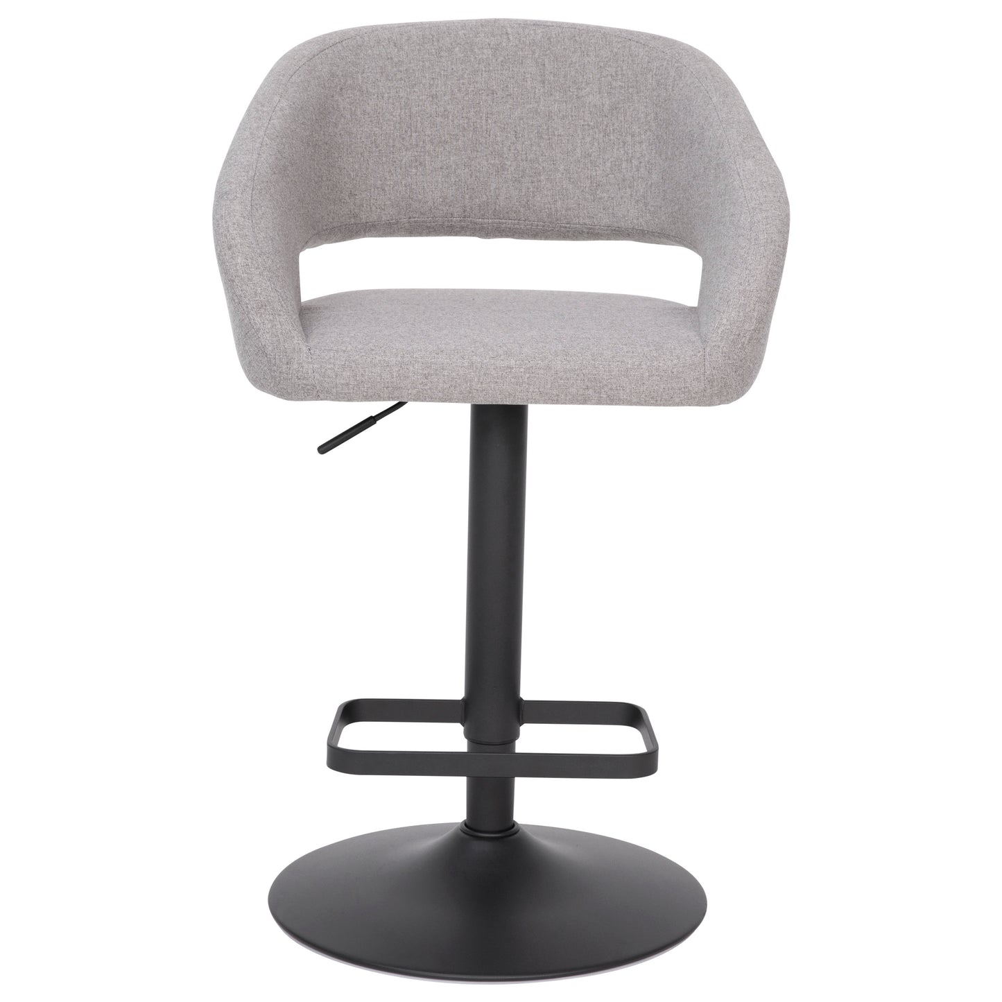 Erik Contemporary Gray Fabric Adjustable Height Barstool with Rounded Mid-Back and Black Base