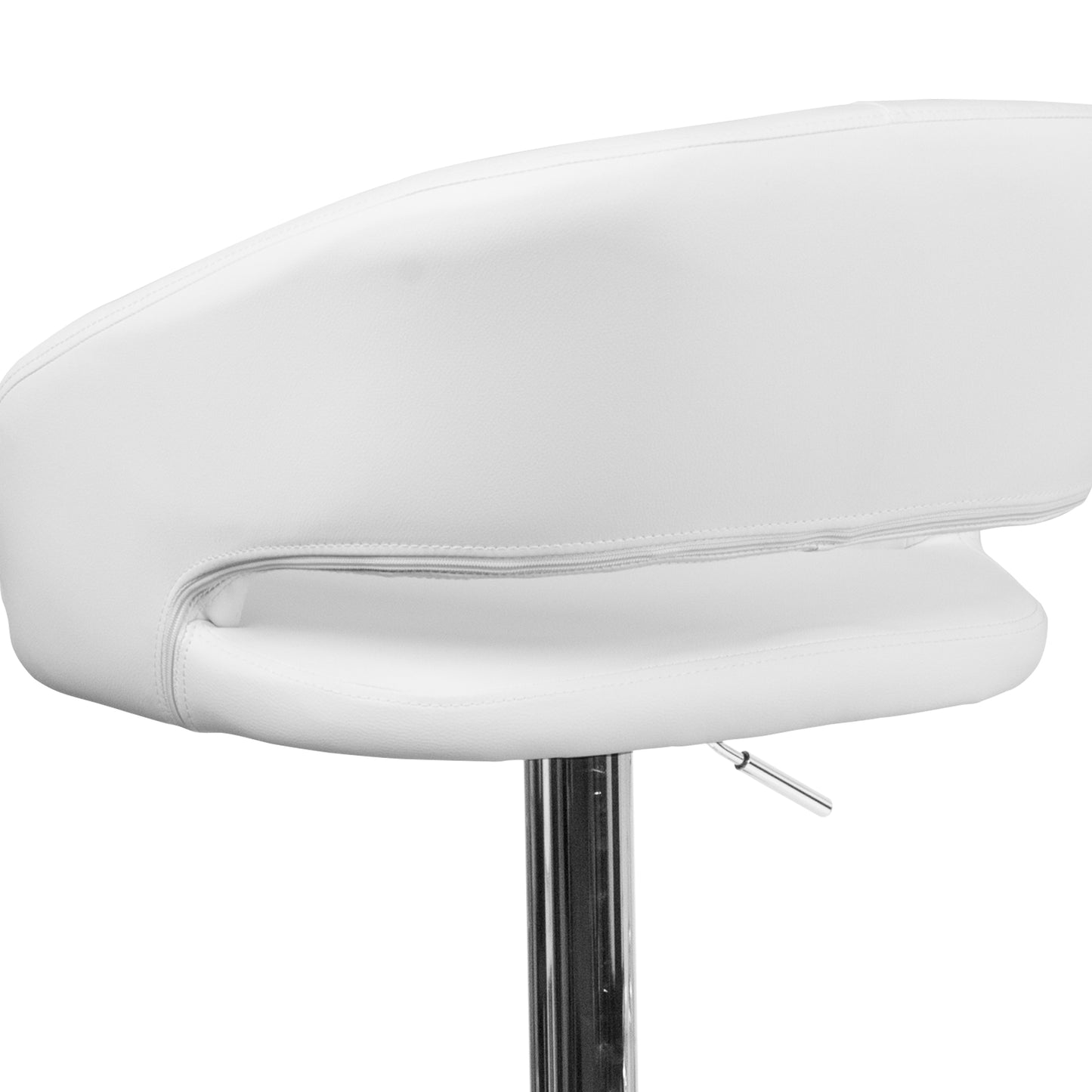 Erik Contemporary White Vinyl Adjustable Height Barstool with Rounded Mid-Back and Chrome Base