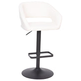Erik Contemporary White Vinyl Adjustable Height Barstool with Rounded Mid-Back and Black Base
