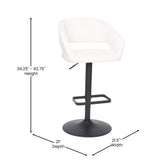 Erik Contemporary White Vinyl Adjustable Height Barstool with Rounded Mid-Back and Black Base