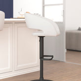 Erik Contemporary White Vinyl Adjustable Height Barstool with Rounded Mid-Back and Black Base