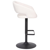 Erik Contemporary White Vinyl Adjustable Height Barstool with Rounded Mid-Back and Black Base