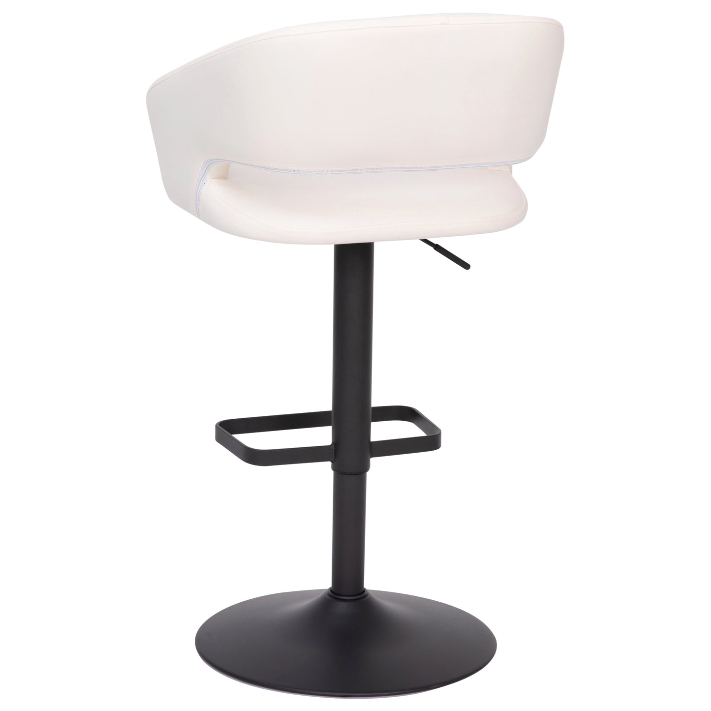 Erik Contemporary White Vinyl Adjustable Height Barstool with Rounded Mid-Back and Black Base