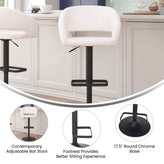 Erik Contemporary White Vinyl Adjustable Height Barstool with Rounded Mid-Back and Black Base