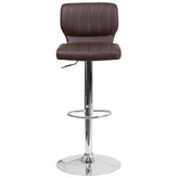 Jeremy Contemporary Brown Vinyl Adjustable Height Barstool with Vertical Stitch Back and Chrome Base