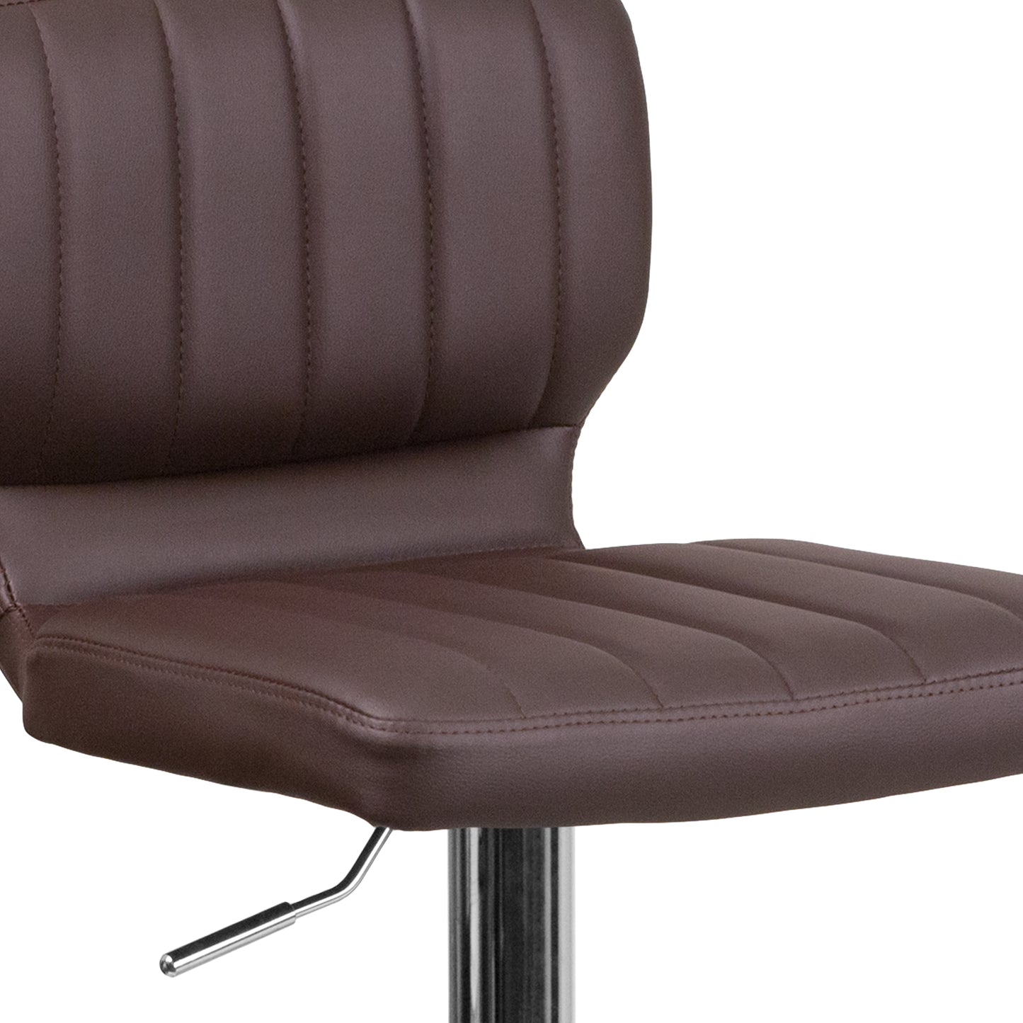 Jeremy Contemporary Brown Vinyl Adjustable Height Barstool with Vertical Stitch Back and Chrome Base