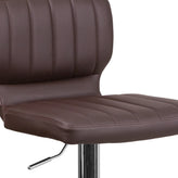 Jeremy Contemporary Brown Vinyl Adjustable Height Barstool with Vertical Stitch Back and Chrome Base