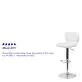 Jeremy Contemporary White Vinyl Adjustable Height Barstool with Vertical Stitch Back and Chrome Base