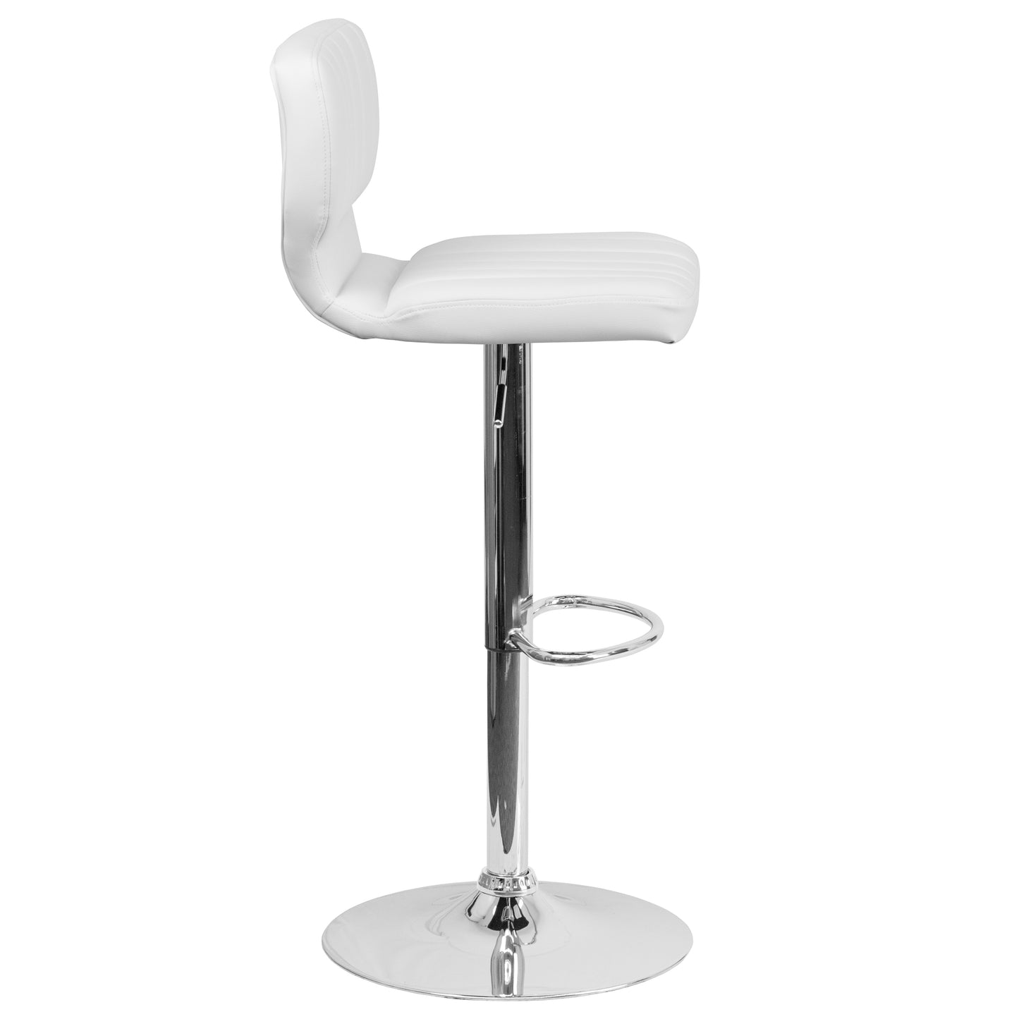 Jeremy Contemporary White Vinyl Adjustable Height Barstool with Vertical Stitch Back and Chrome Base