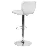 Jeremy Contemporary White Vinyl Adjustable Height Barstool with Vertical Stitch Back and Chrome Base
