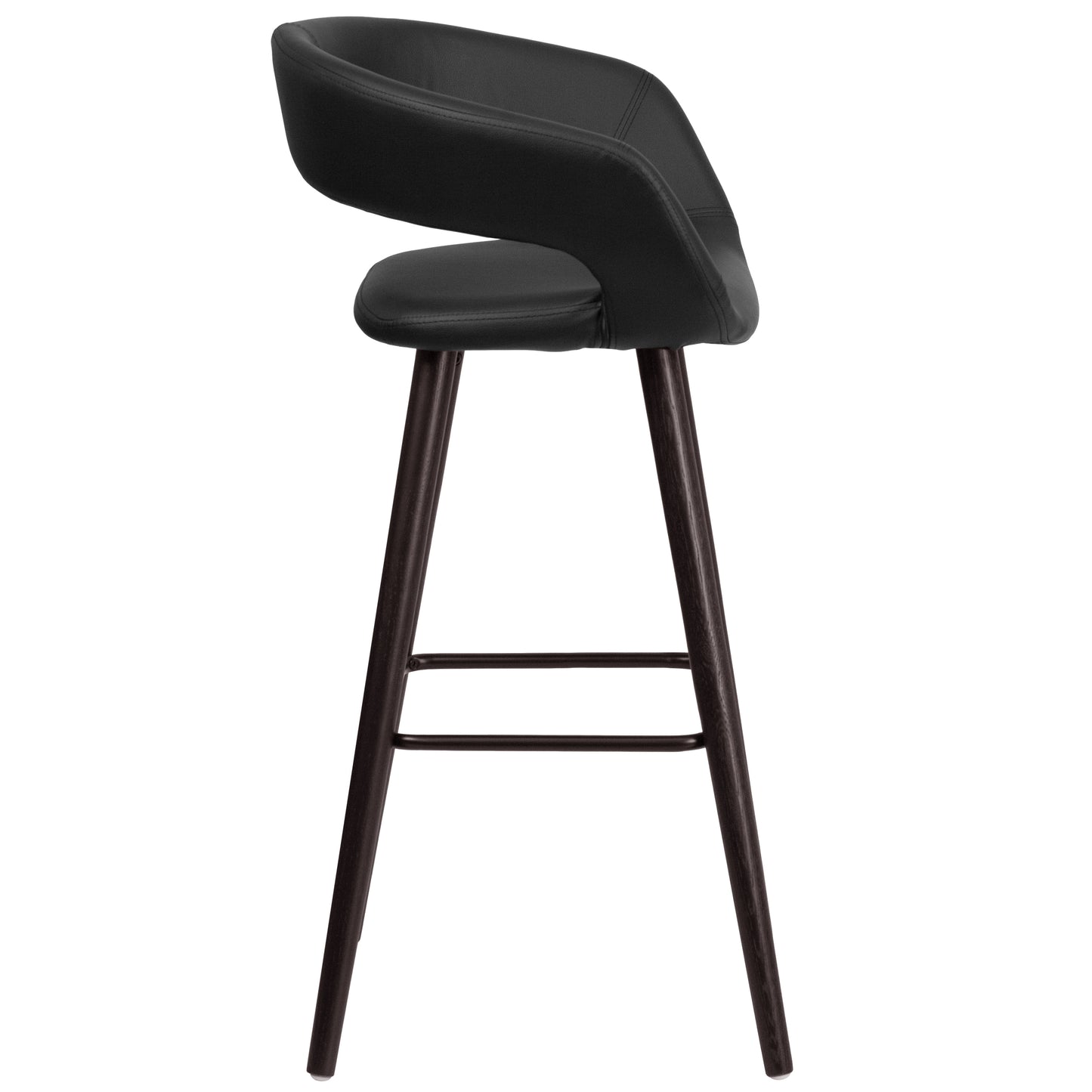 Brynn Series 29'' High Contemporary Cappuccino Wood Barstool in Black Vinyl