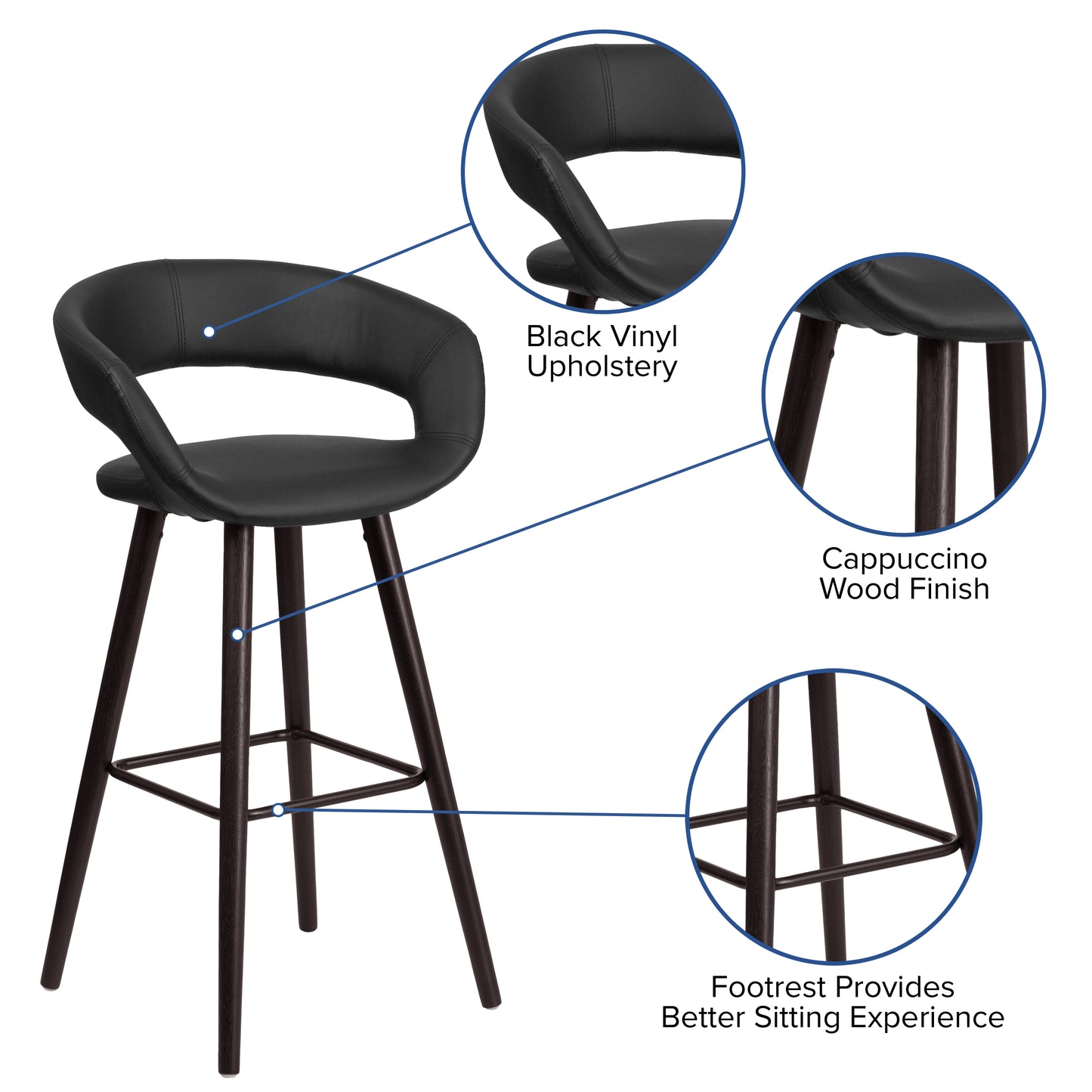 Brynn Series 29'' High Contemporary Cappuccino Wood Barstool in Black Vinyl