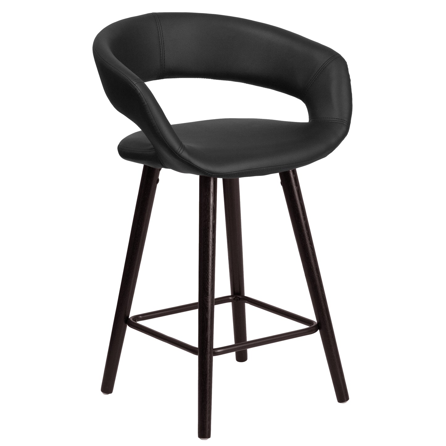 Brynn Series 23.75'' High Contemporary Cappuccino Wood Counter Height Stool in Black Vinyl