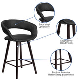 Brynn Series 23.75'' High Contemporary Cappuccino Wood Counter Height Stool in Black Vinyl