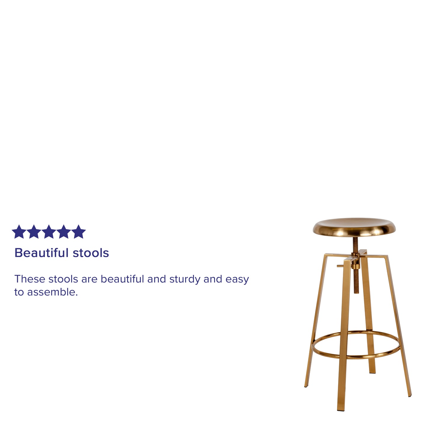 Toledo Industrial Style Barstool with Swivel Lift Adjustable Height Seat in Gold Finish