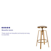 Toledo Industrial Style Barstool with Swivel Lift Adjustable Height Seat in Gold Finish