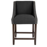 Carmel Series 24" High Transitional Walnut Counter Height Stool with Accent Nail Trim in Charcoal Fabric