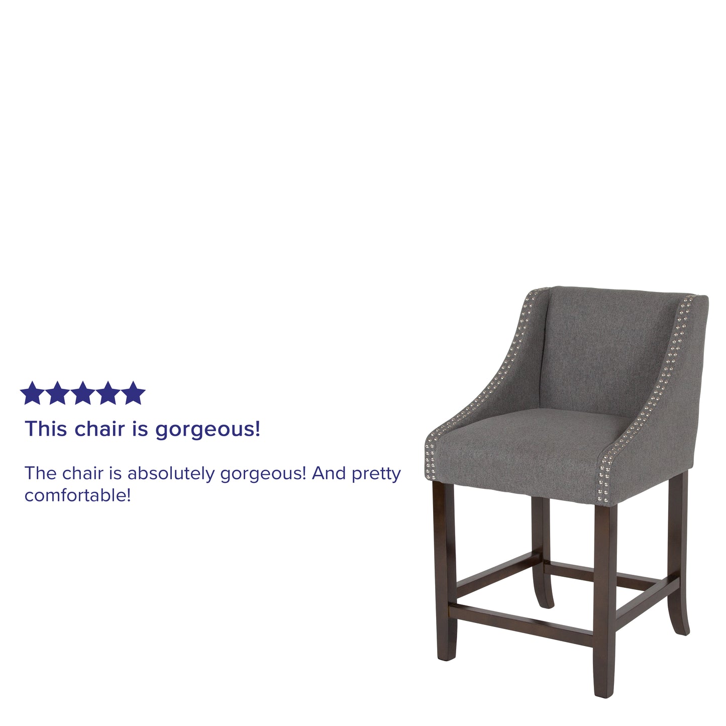 Carmel Series 24" High Transitional Walnut Counter Height Stool with Accent Nail Trim in Dark Gray Fabric