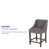 Carmel Series 24" High Transitional Walnut Counter Height Stool with Accent Nail Trim in Dark Gray Fabric