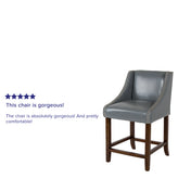 Carmel Series 24" High Transitional Walnut Counter Height Stool with Nail Trim in Light Gray LeatherSoft