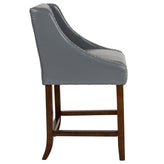 Carmel Series 24" High Transitional Walnut Counter Height Stool with Nail Trim in Light Gray LeatherSoft