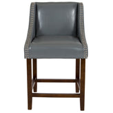 Carmel Series 24" High Transitional Walnut Counter Height Stool with Nail Trim in Light Gray LeatherSoft