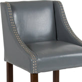 Carmel Series 24" High Transitional Walnut Counter Height Stool with Nail Trim in Light Gray LeatherSoft
