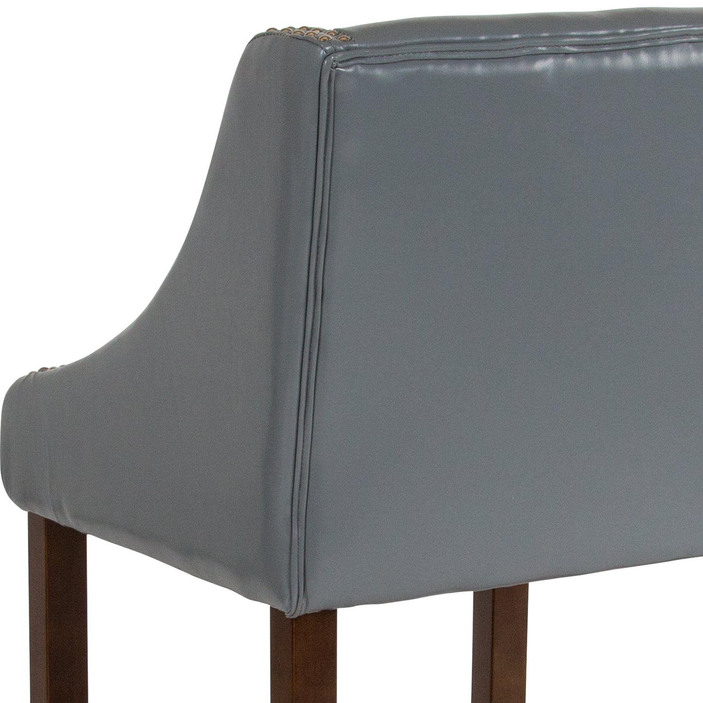 Carmel Series 24" High Transitional Walnut Counter Height Stool with Nail Trim in Light Gray LeatherSoft